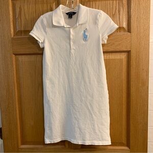 Polo Ralph Lauren White Cotton Mesh Dress Girl’s Size L 12-14 - Blue Pony